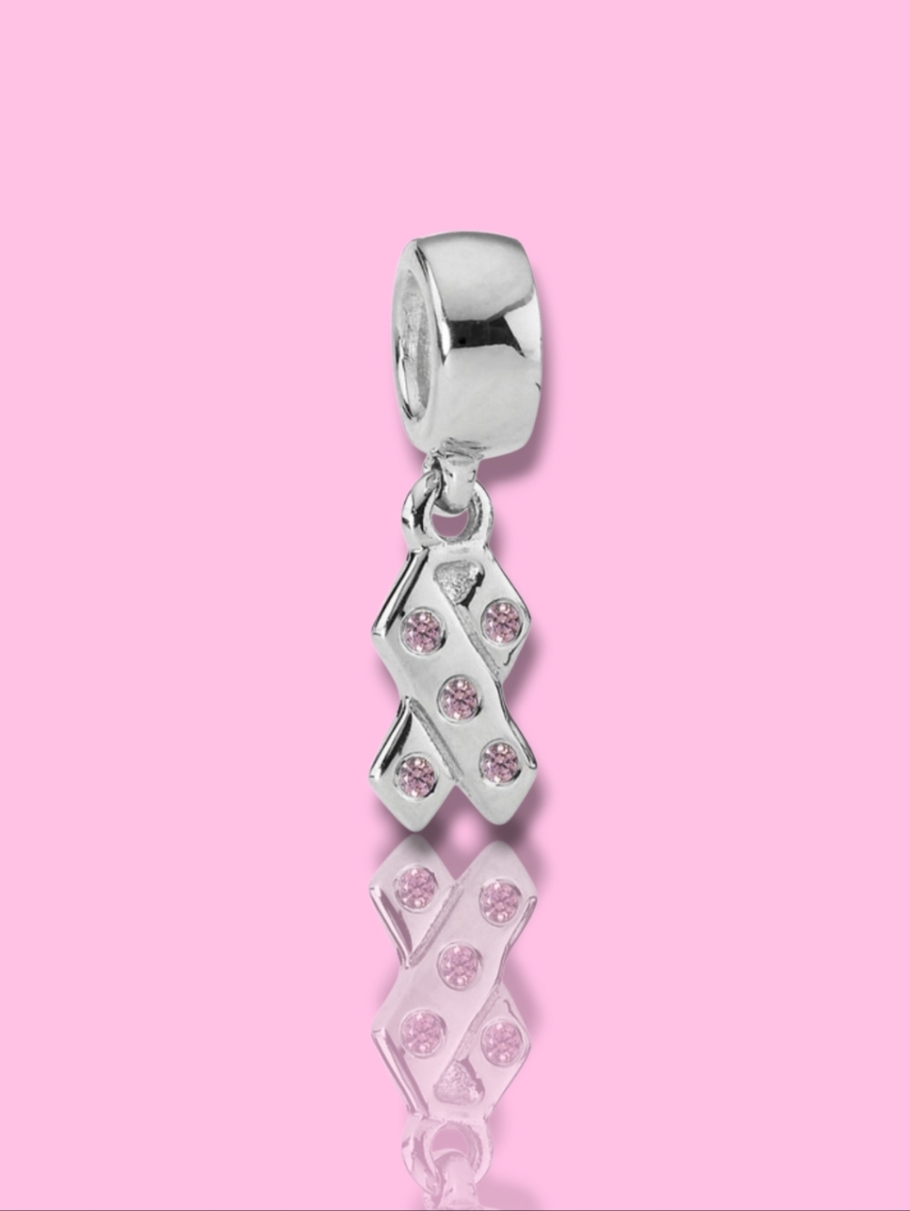PANDORA Sterling Silver Breast Cancer Awareness Ribbon Dangle Charm With Pink CZ